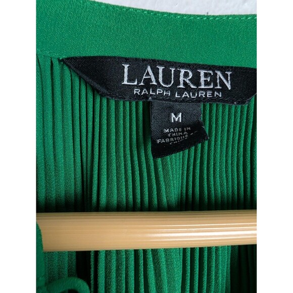 Ralph Lauren Blouse Black Label Medium Green Pleated Long Sleeve Button Top - Picture 4 of 8